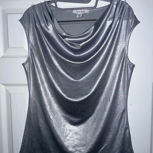 White House Black Market Metallic Gray Cowl Neck Blouse